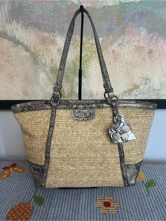 Coach Handbags - Coach 2013 Alexandra Straw Tote with Exotic Python Leather Trim